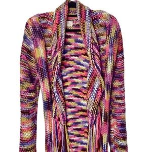 Blue Buttercup Boho Crochet Fringe Hem Long Cardigan